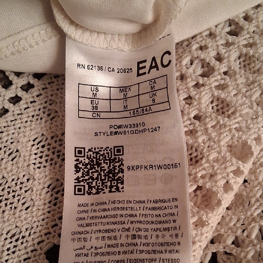 Guess Cream Lace Maxi Dress, Built In Bra Cups. Lined To Knee, Slit On Side - Picture 15 of 16